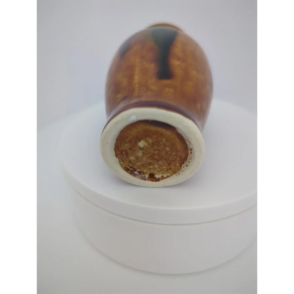 Handcrafted Glazed Ceramic Vase Earth Tone Drip Design Late 20th Century 4in